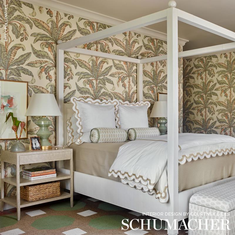 Schumacher Blair House Palm Vanilla & Aqua Wallpaper