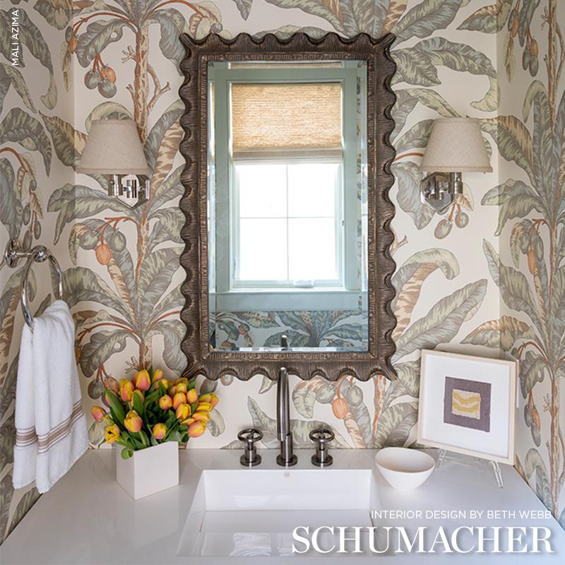 Schumacher Blair House Palm Vanilla & Aqua Wallpaper