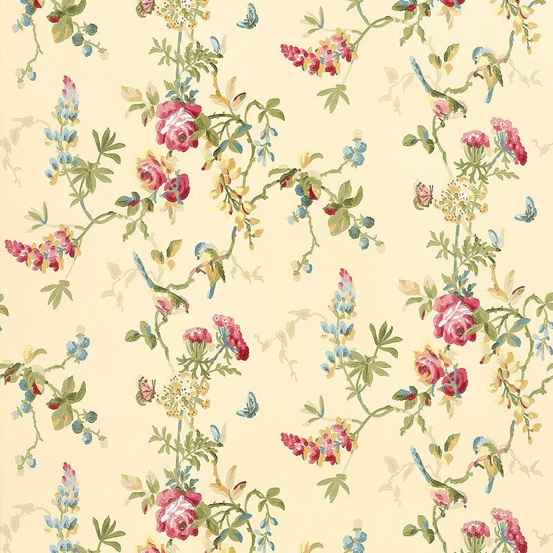 Schumacher Chickadee Floral Vanilla Wallpaper