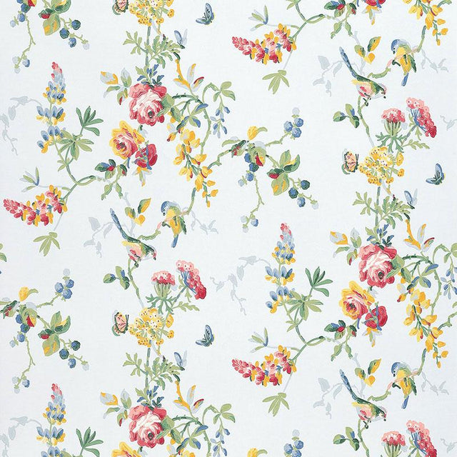 Schumacher Chickadee Floral Sky Wallpaper