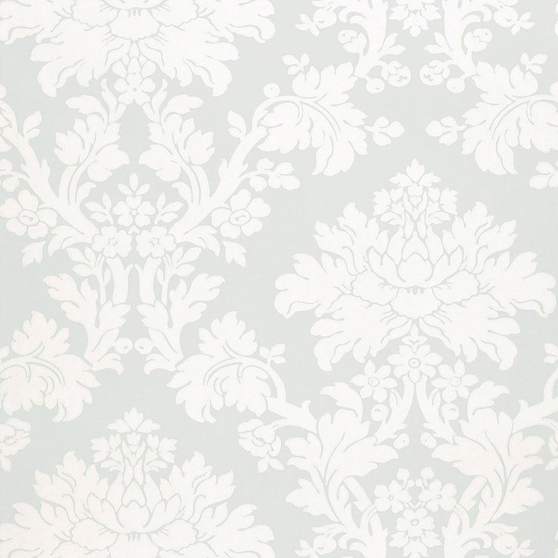 Schumacher Tierni Damask Robin'S Egg Wallpaper