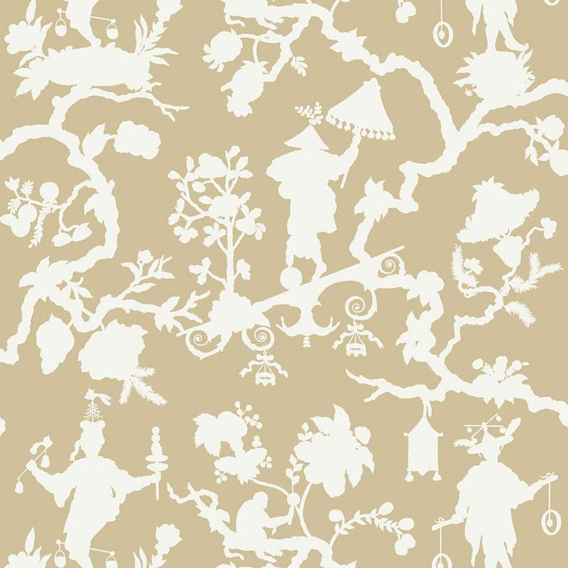Schumacher Shantung Silhouette Print Sand Wallpaper