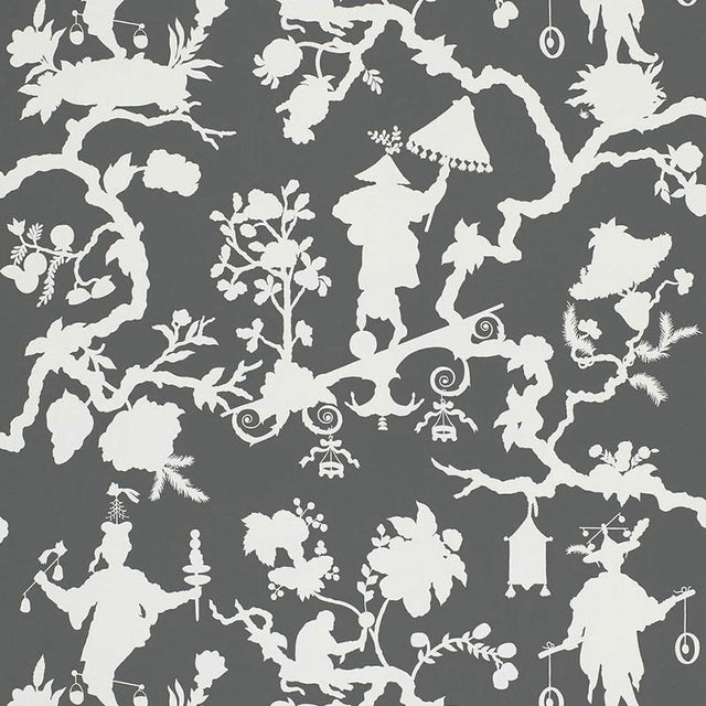 Schumacher Shantung Silhouette Print Smoke Wallpaper