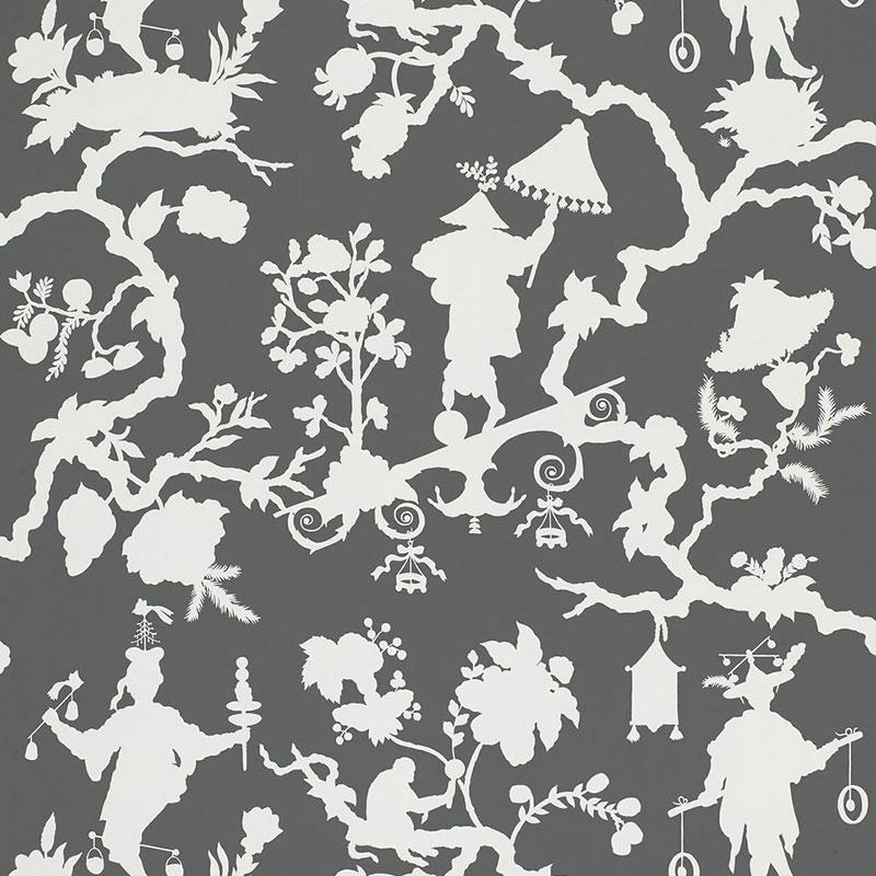 Schumacher Shantung Silhouette Print Smoke Wallpaper
