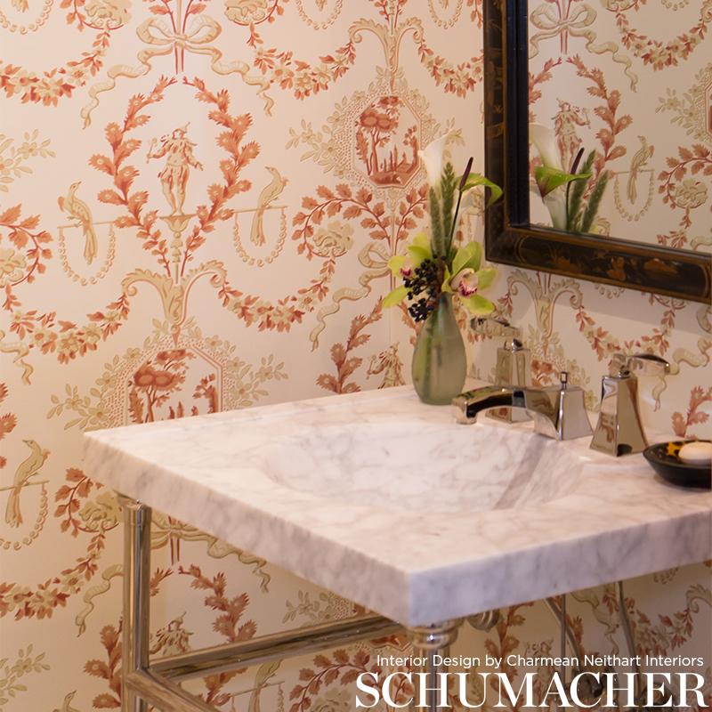 Schumacher Jester Arabesque Grisaille Wallpaper