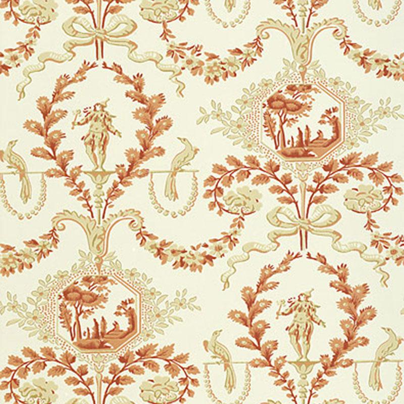 Schumacher Jester Arabesque Terra Cotta Wallpaper
