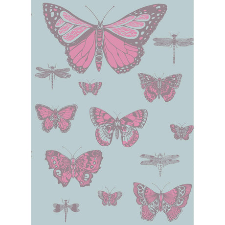 Cole & Son BUTTERFLIES & DRAGONFLIES PINK ON BLUE Wallpaper