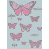 Cole & Son BUTTERFLIES & DRAGONFLIES PINK ON BLUE Wallpaper