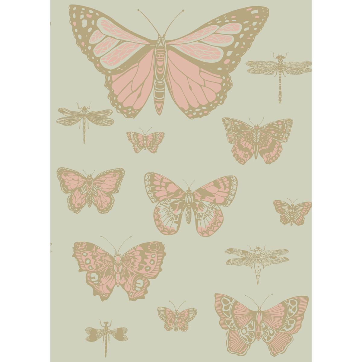 Cole & Son Butterflies & Dragonflies Pink On Oliv Wallpaper