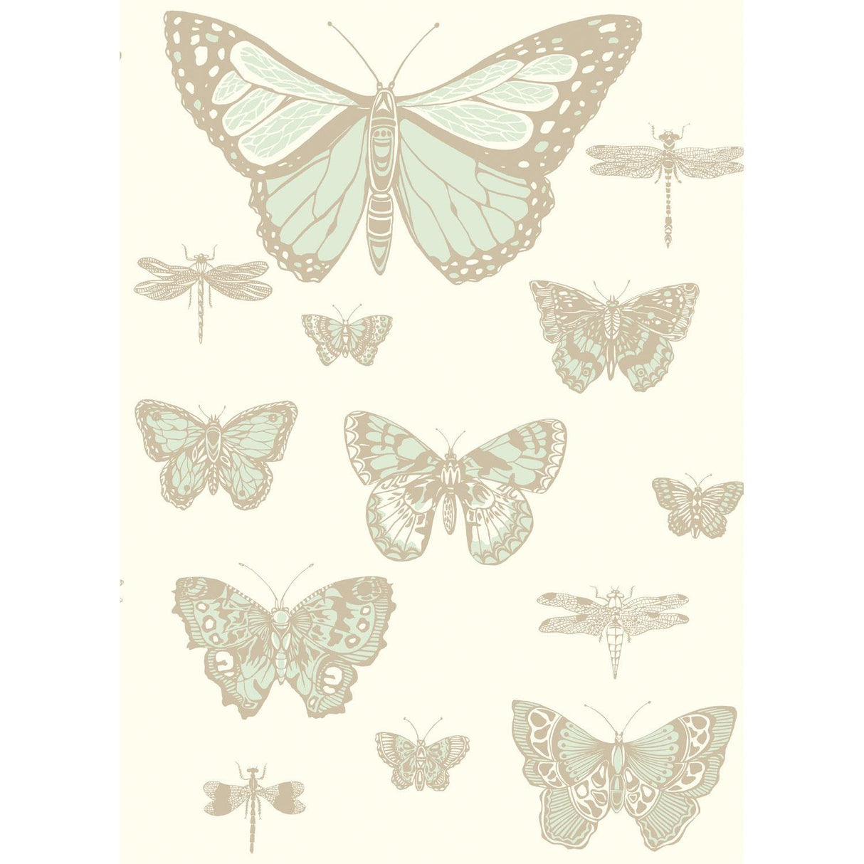 Cole & Son BUTTERFLIES & DRAGONFLIES DUCK EGG IVRY Wallpaper