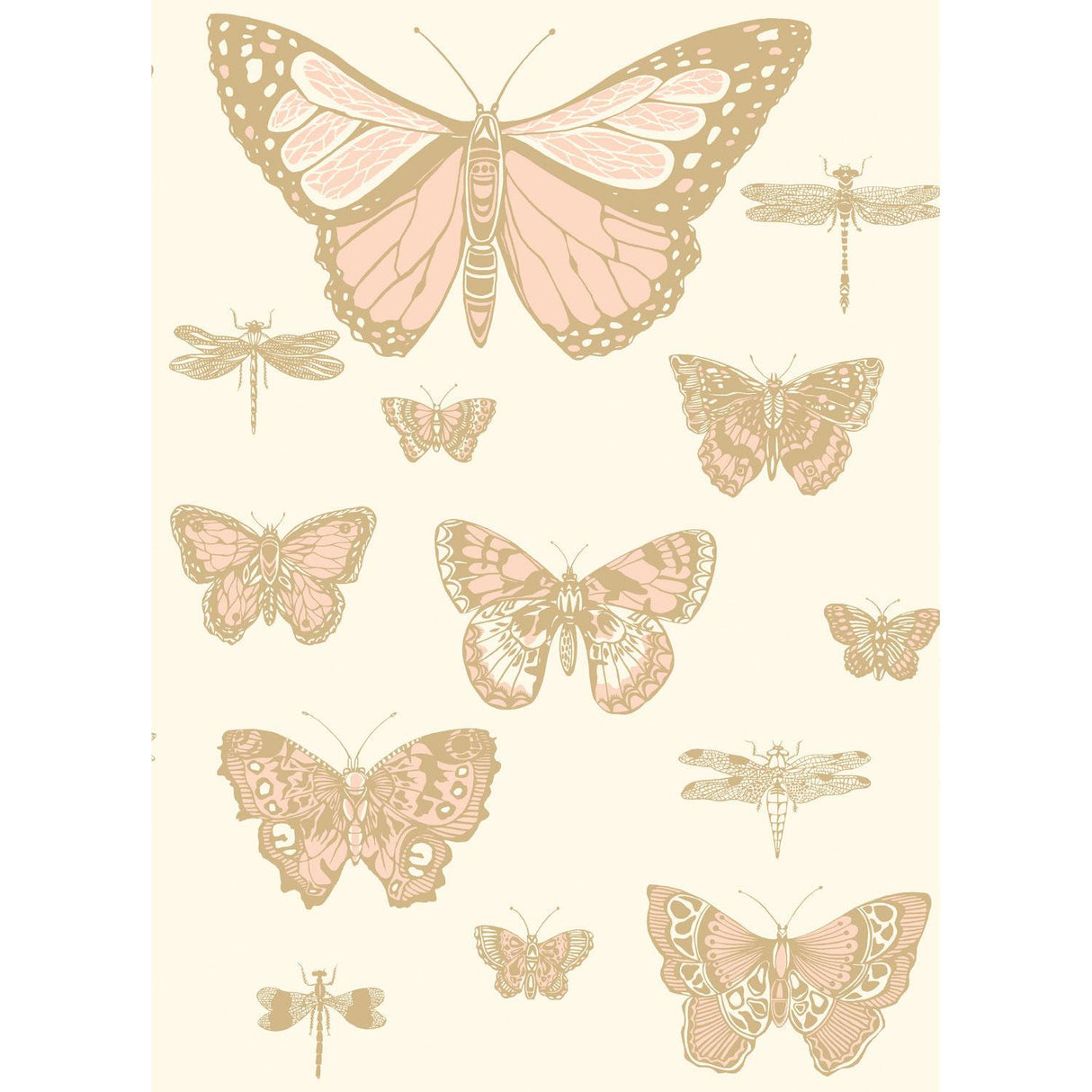 Cole & Son BUTTERFLIES & DRAGONFLIES PINK ON IVRY Wallpaper