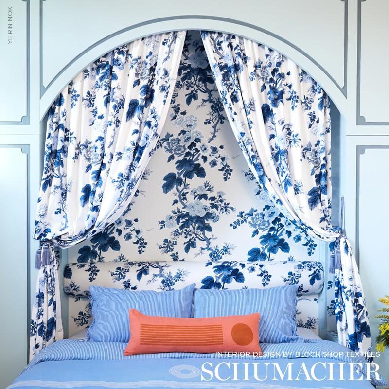 Schumacher Pyne Hollyhock Indigo Fabric