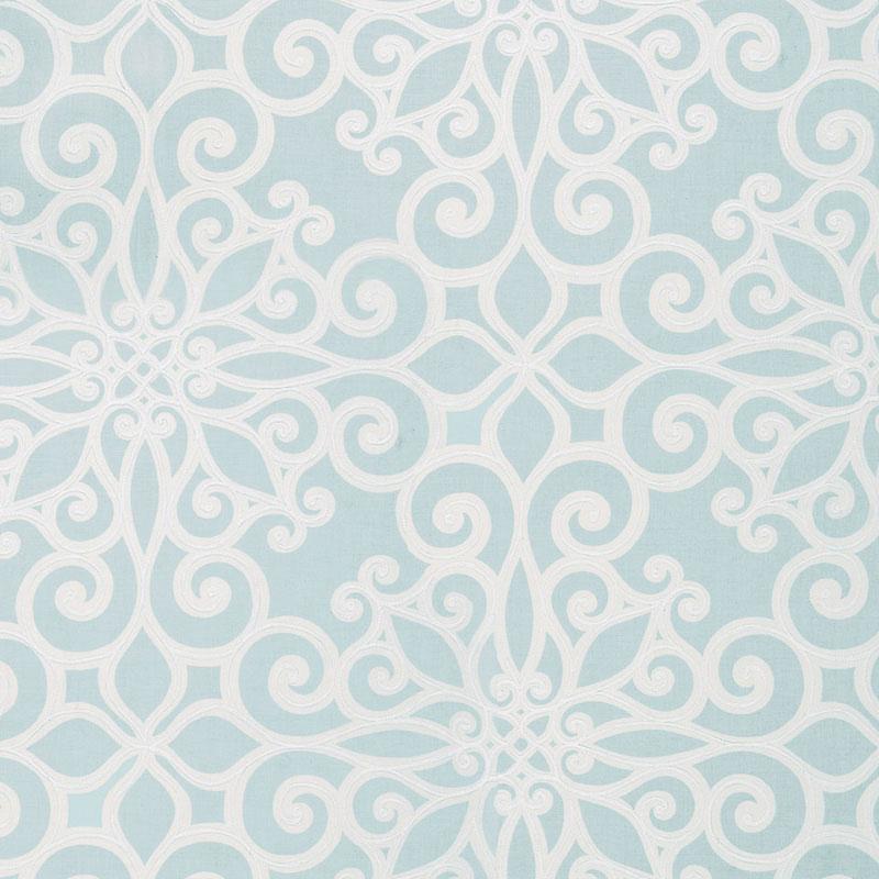 Schumacher Rosegate Embroidered Print Aquamarine Fabric