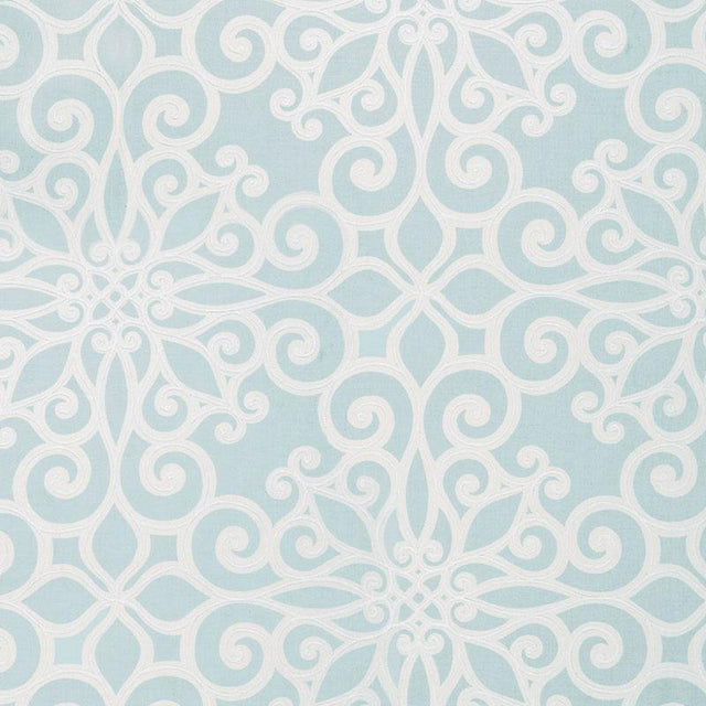Schumacher Rosegate Embroidered Print Aquamarine Fabric
