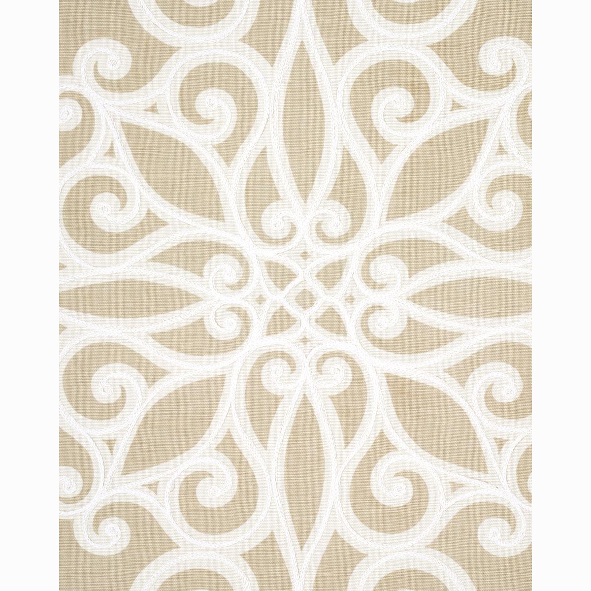 Schumacher Rosegate Embroidered Print Flax Fabric