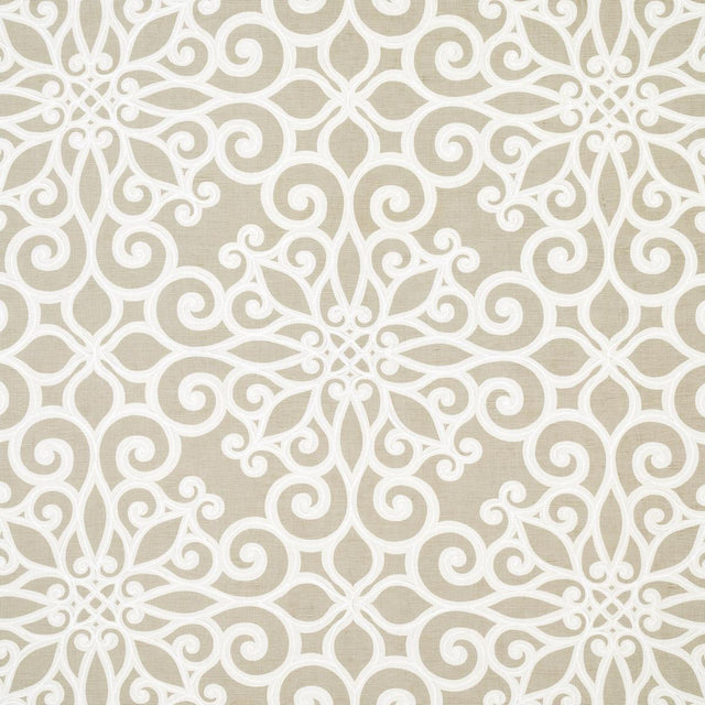 Schumacher Rosegate Embroidered Print Pumice Fabric