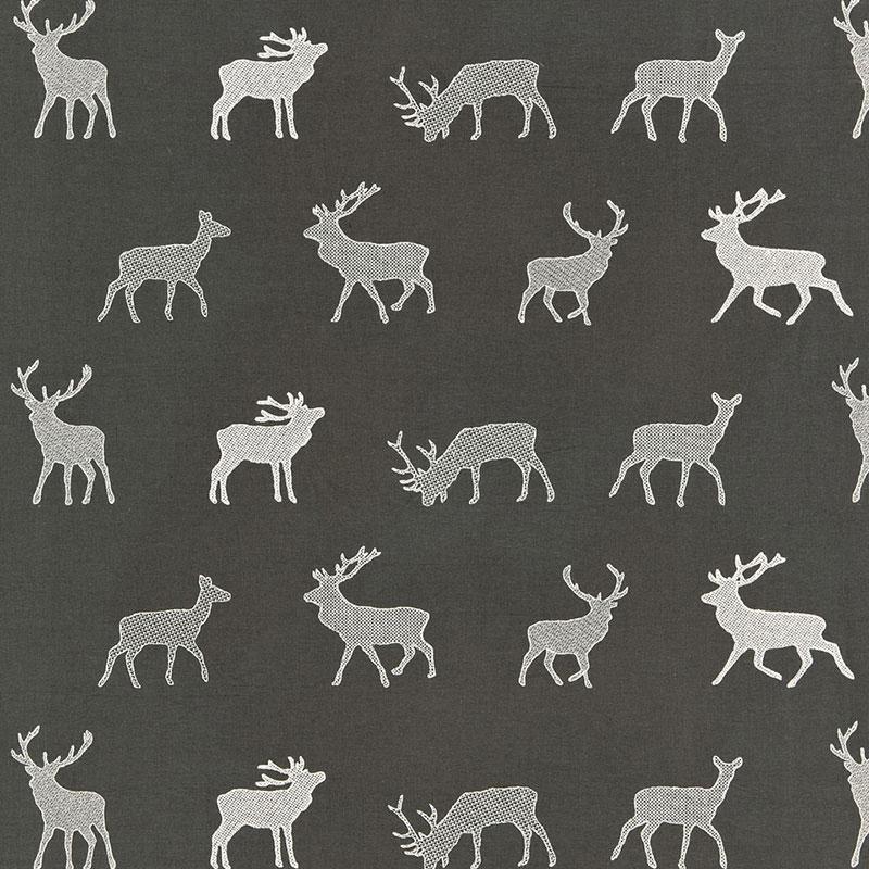 Schumacher Caribou Embroidery Charcoal Fabric