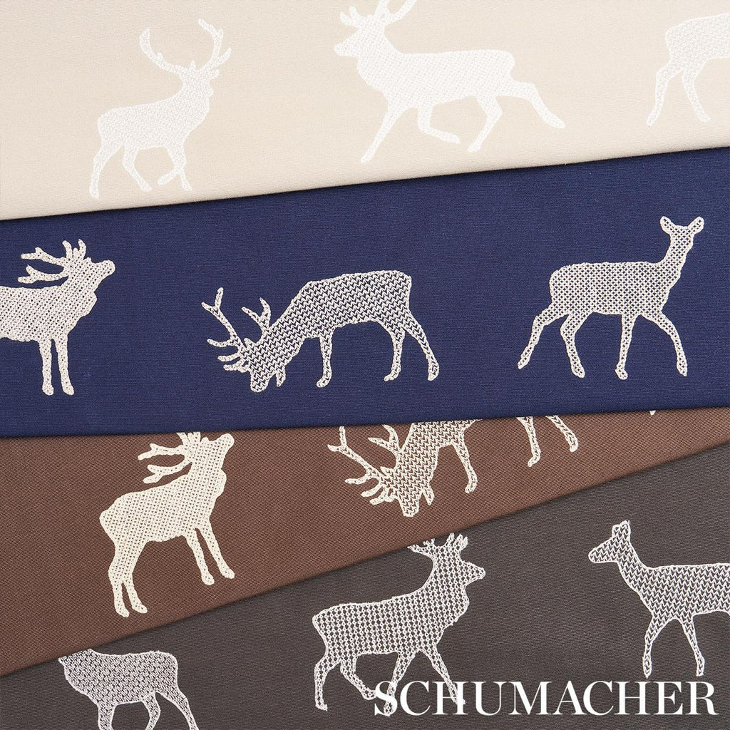 Schumacher Caribou Embroidery Charcoal Fabric