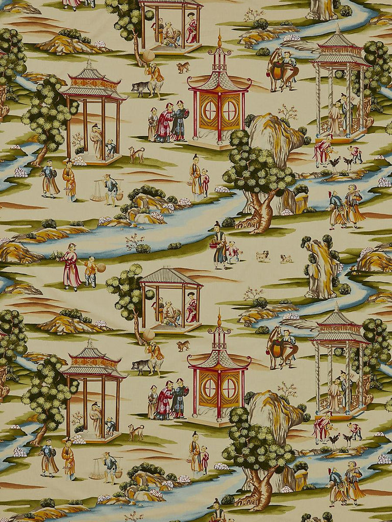 Scalamandre SHANGHAI COTTON PRINT MULTI ON TEA STAIN Fabric