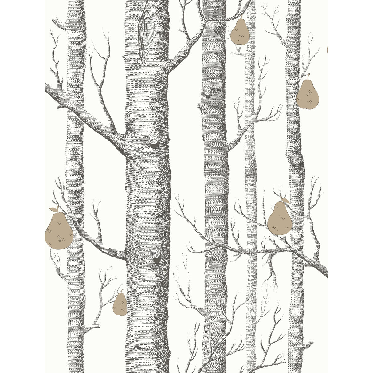Cole & Son WOODS & PEARS BLK/WHT/BRNZ Wallpaper