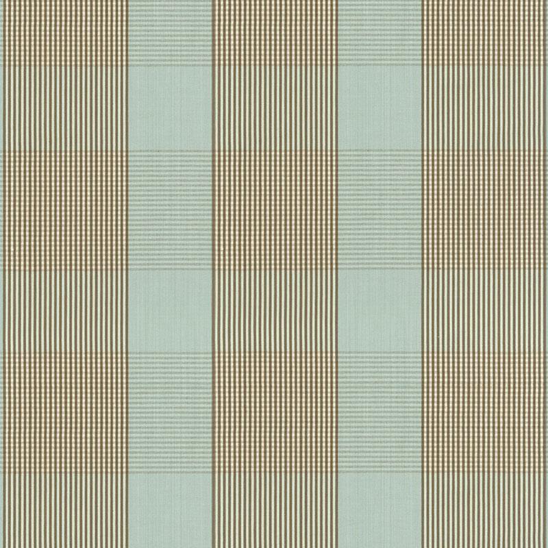 Schumacher Avon Gingham Plaid Mocha/Aqua Fabric