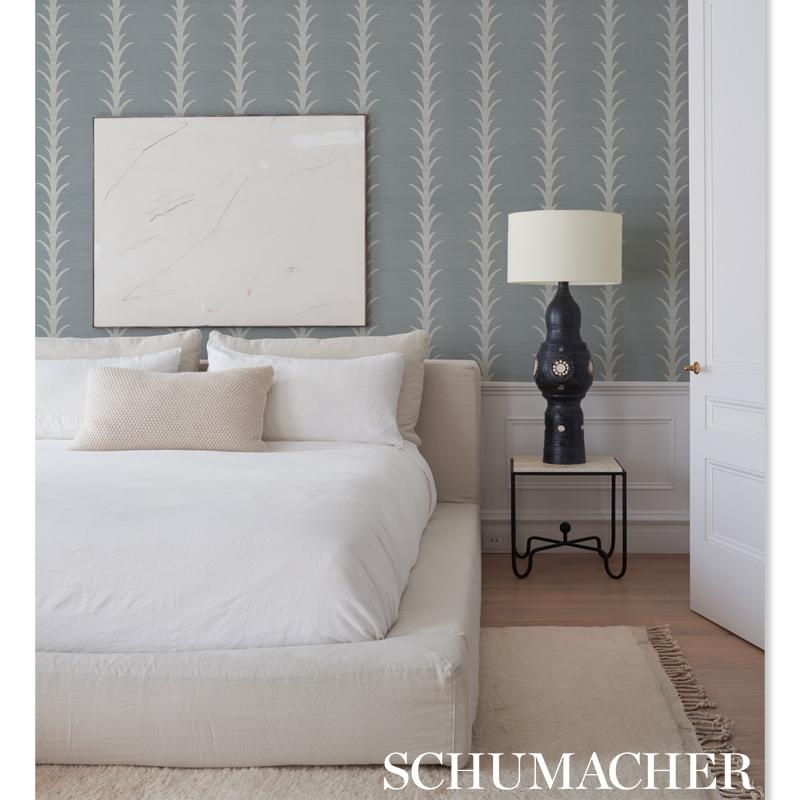 Schumacher Acanthus Stripe Sisal Chambray Wallpaper