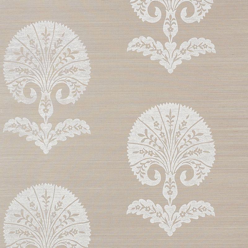 Schumacher Ottoman Flower Sisal Fog Wallpaper