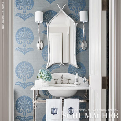 Schumacher Ottoman Flower Sisal Mineral Wallpaper