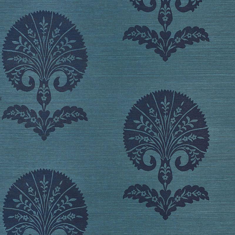 Schumacher Ottoman Flower Sisal Peacock Wallpaper