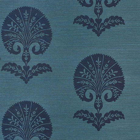 Schumacher Ottoman Flower Sisal Peacock Wallpaper