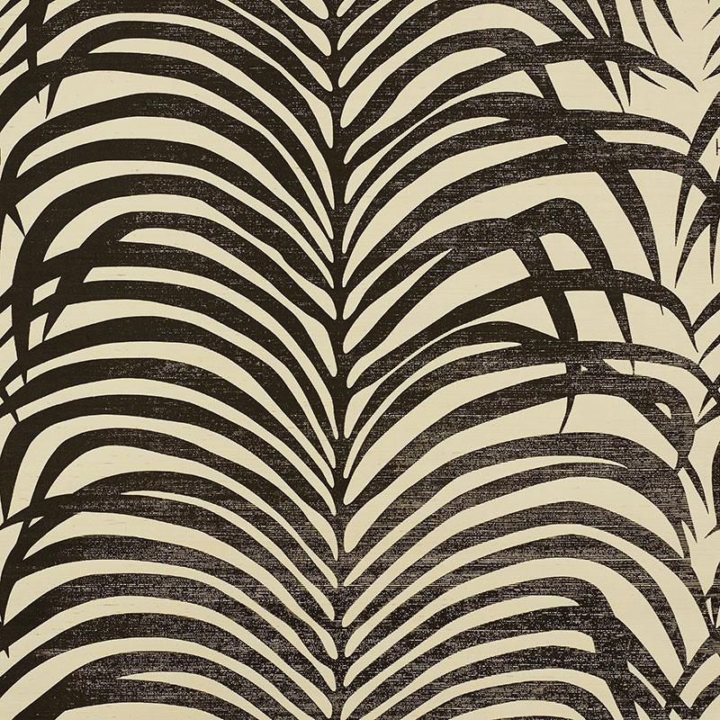 Schumacher Zebra Palm Sisal Black On Ivory Wallpaper