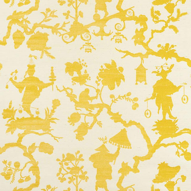 Schumacher Shantung Silhouette Sisal Yellow Wallpaper