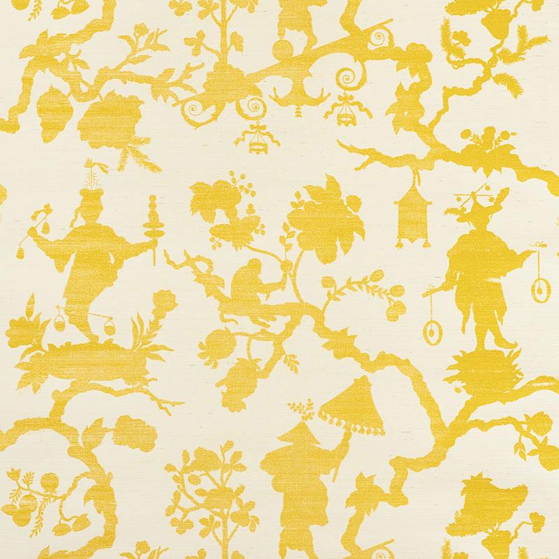 Schumacher Shantung Silhouette Sisal Yellow Wallpaper