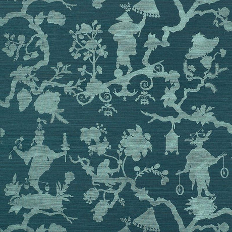 Schumacher Shantung Silhouette Sisal Peacock Wallpaper