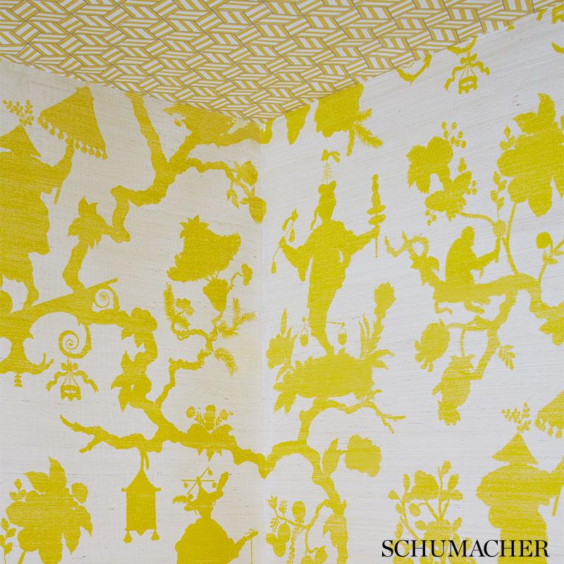 Schumacher Shantung Silhouette Sisal Peacock Wallpaper