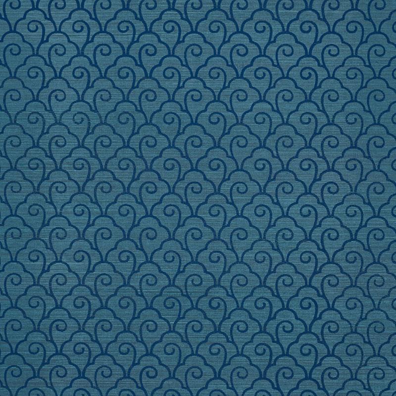 Schumacher Scallop Filigree Sisal Lapis On Peacock Wallpaper