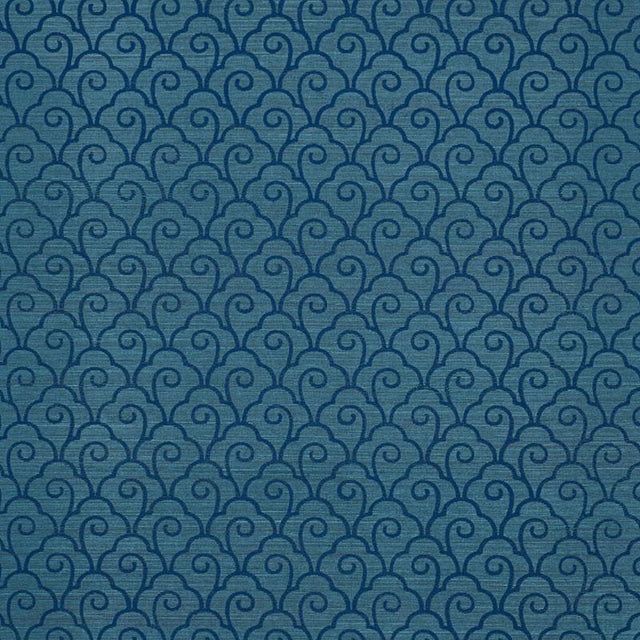 Schumacher Scallop Filigree Sisal Lapis On Peacock Wallpaper