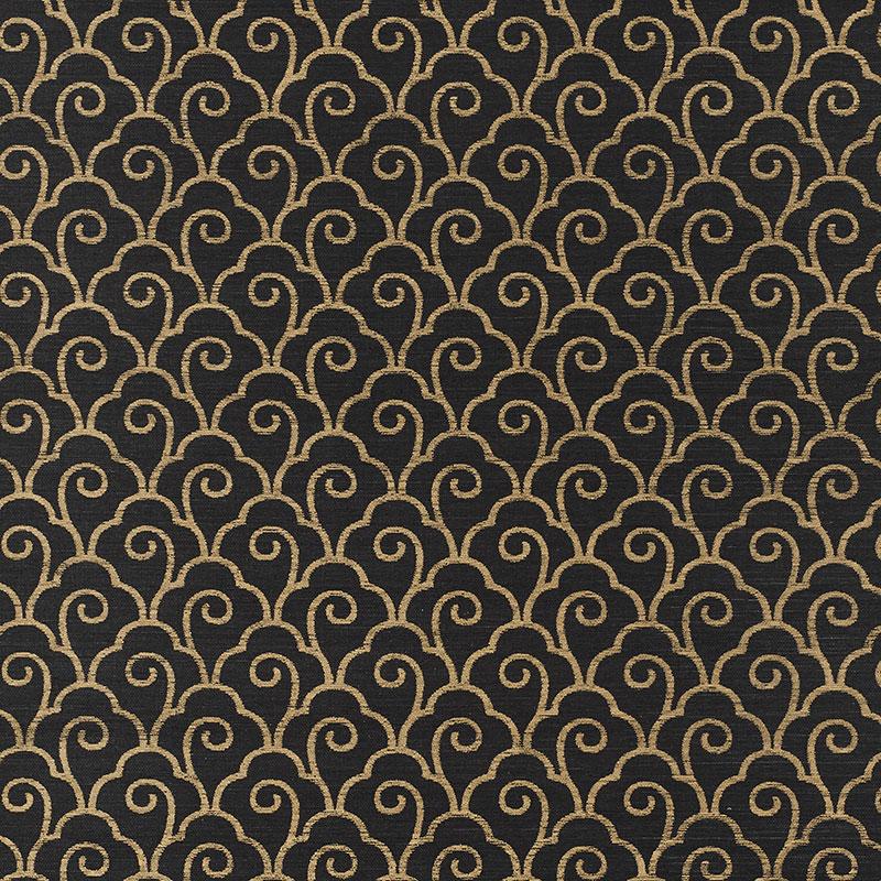 Schumacher Scallop Filigree Sisal Gold On Jet Wallpaper