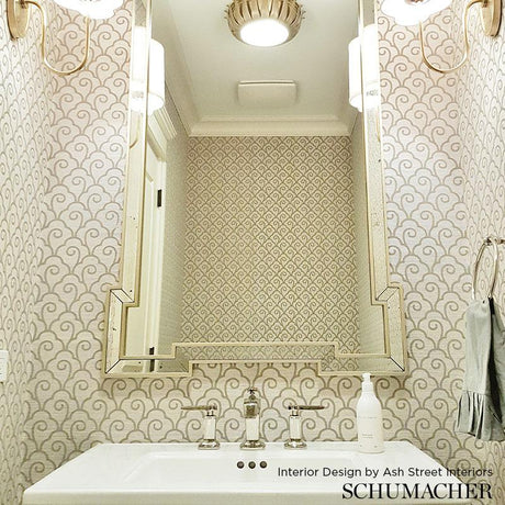 Schumacher Scallop Filigree Sisal Fog Wallpaper