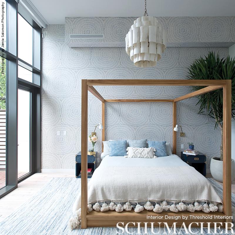 Schumacher Feather Bloom Sisal Two Blues Wallpaper – DecoratorsBest