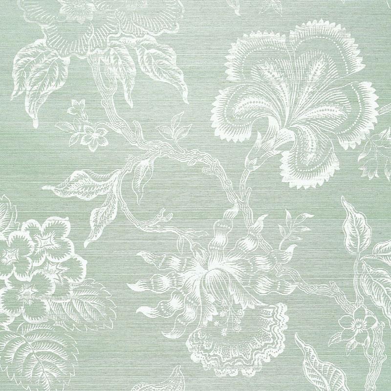 Schumacher Hothouse Flowers Sisal Seaglass & Chalk Wallpaper
