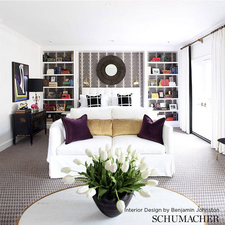 Schumacher Acanthus Stripe Sisal Filigree Wallpaper