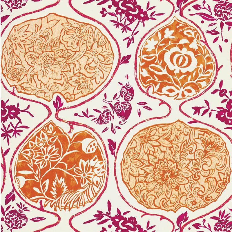 Schumacher Katsugi Tangerine & Berry Wallpaper