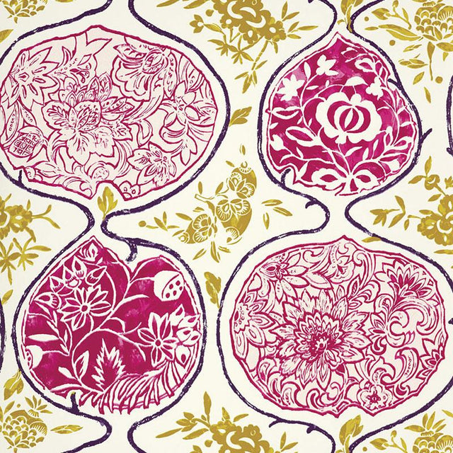 Schumacher Katsugi Fuchsia & Chartreuse Wallpaper