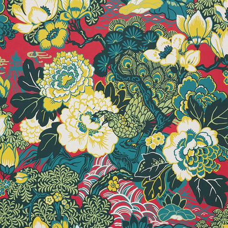 Schumacher Shanghai Peacock Cerise Wallpaper