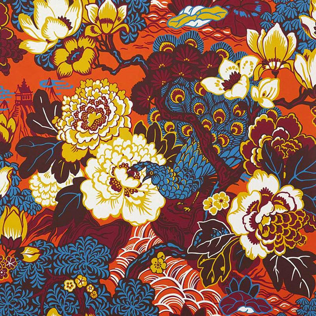 Schumacher Shanghai Peacock Cinnabar Wallpaper