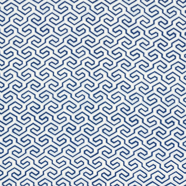 Schumacher Ming Fret Print Blue Fabric