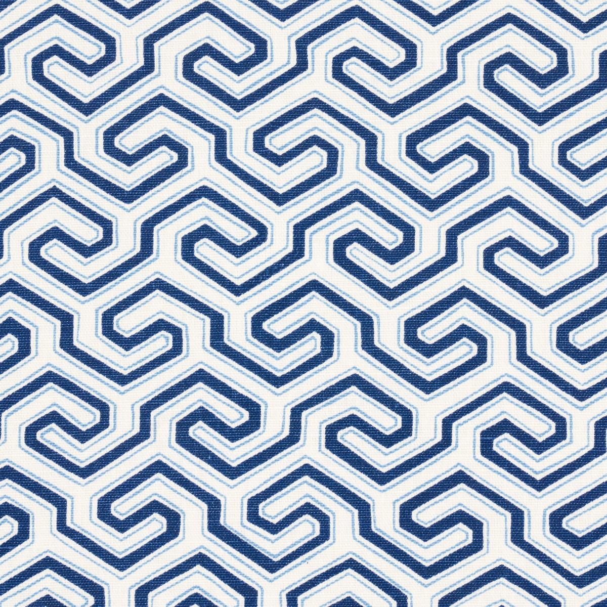 Schumacher Ming Fret Print Blue Fabric