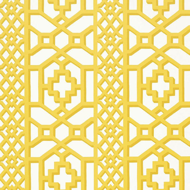 Schumacher Zanzibar Trellis Canary Wallpaper