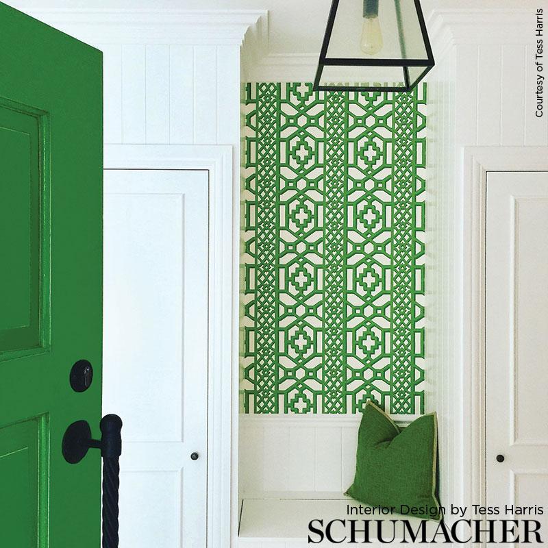 Schumacher Zanzibar Trellis Jade Wallpaper